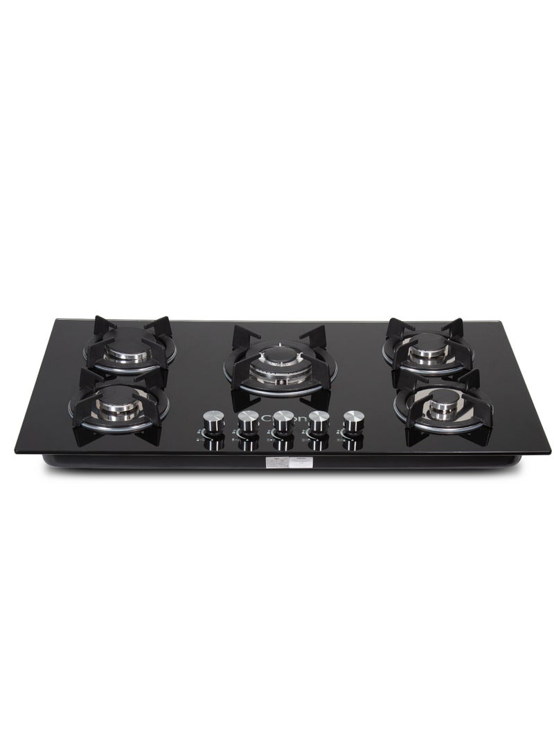 Clikon 5 Burner Stainless Steel Glass Top Gas Hob – Premium Kitchen Cooktop with High Efficiency and Sleek Design CK4297 black - Image 2