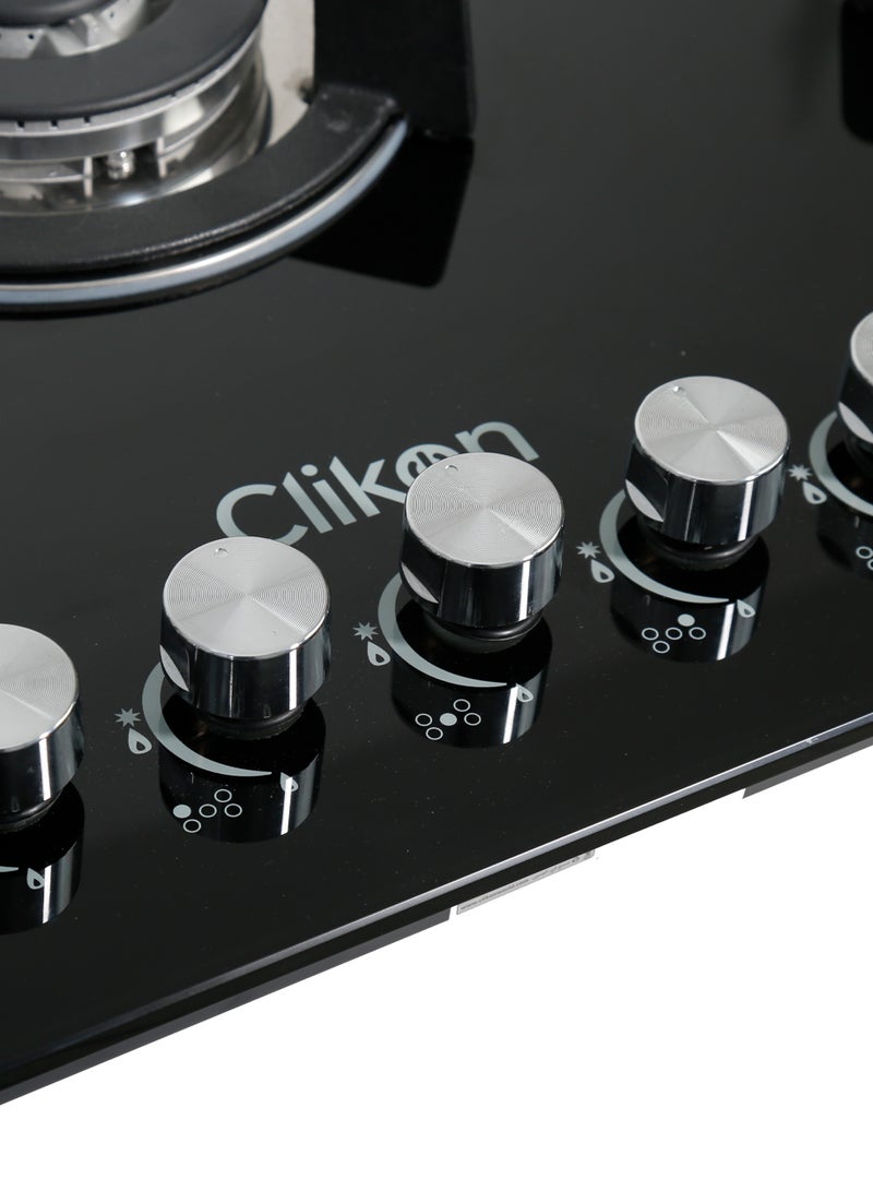 Clikon 5 Burner Stainless Steel Glass Top Gas Hob – Premium Kitchen Cooktop with High Efficiency and Sleek Design CK4297 black - Image 4