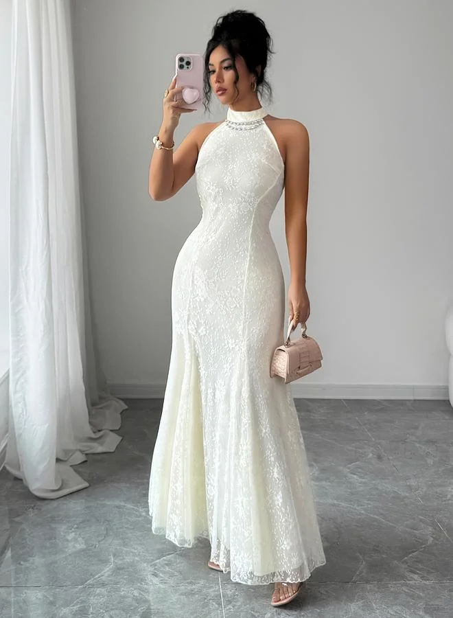 Take Two Beige Halter Neck Sleeveless Mermaid Maxi Dress