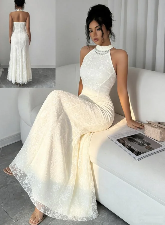 Take Two Beige Halter Neck Sleeveless Mermaid Maxi Dress