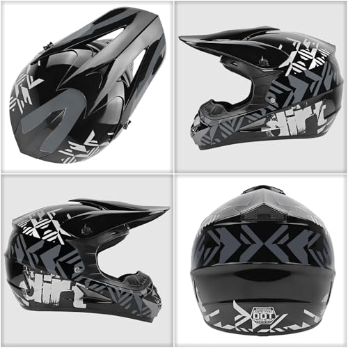 SPARK DOT Motocross Dirt Bike Helmets Full Face Motorcycle Off-Road Mountain E-Bike BMX MX ATV Helmet (with Gloves Goggles Mask) 4Pcs Set (Grey, Small) - Image 3