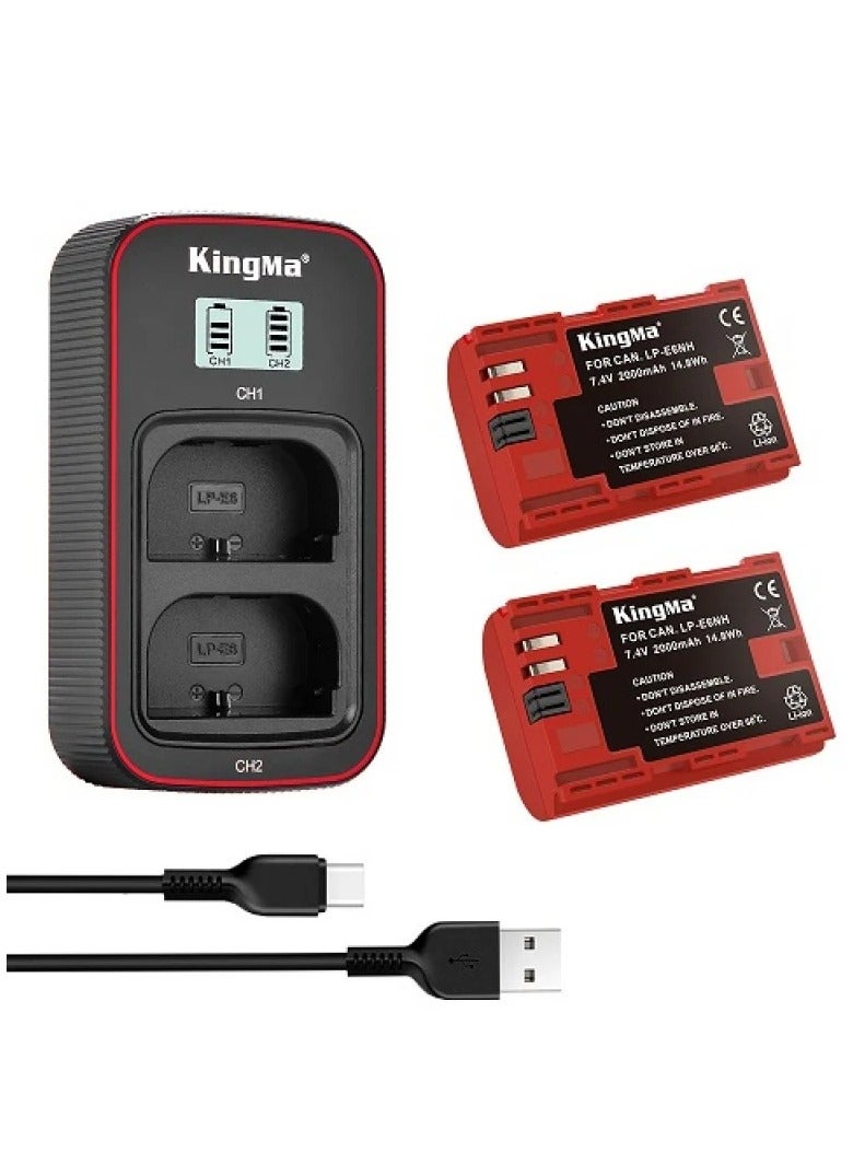 KingMa شاحن مزدوج USB LCD للبطارية LP-E6NH LP-E6N LP-E6 من KingMa مع بطاريتين لكاميرات Canon EOS R5 R6 R 6D 7D 5D3 5D2 5D Mark IV 5DS R 90D 80D 70D 60D - Image 1