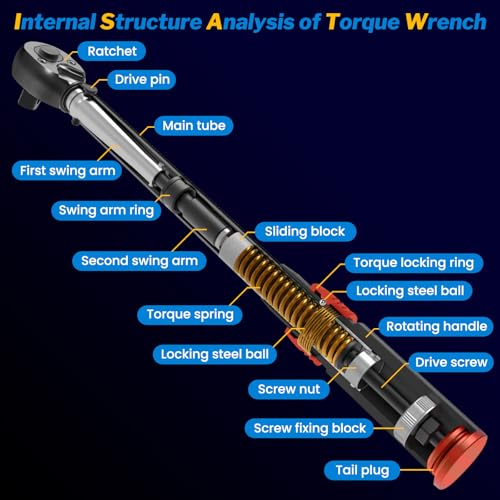 GIREORAN 50PCS Bike Torque Wrench Set, 1/4 Inch Torque Wrench(1~25 Nm/8.9~221.3 in-lb), 72-Tooth Gear, Dual-Direction Click Type, 0.1 Nm Micro, Inch Pound Torque Wrench with Bit Sockets, Bike Tool Kit - Image 5