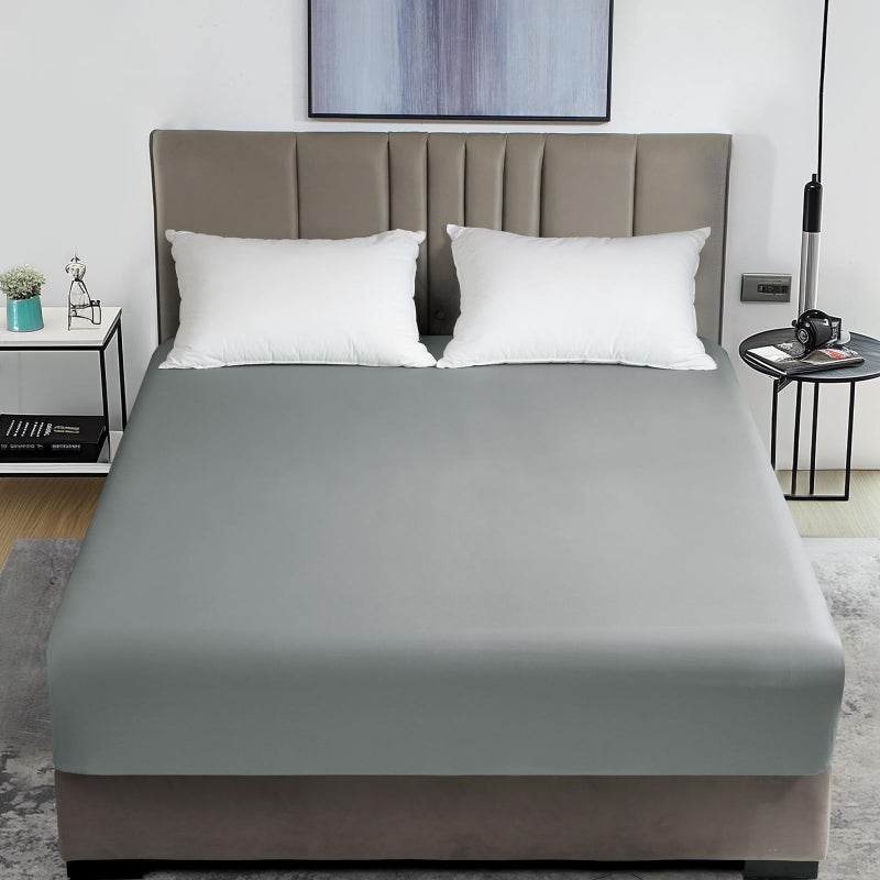 David's Home David's Home Summer Cooling Fitted Sheet King Size  100% Rayon Derived from Bamboo  16"" Deep Pocket 2.5cm Wider Elastic  Luxury Smooth Silky Soft Breathable Bottom Sheet for Hot Sleeper  Grey  - Image 1
