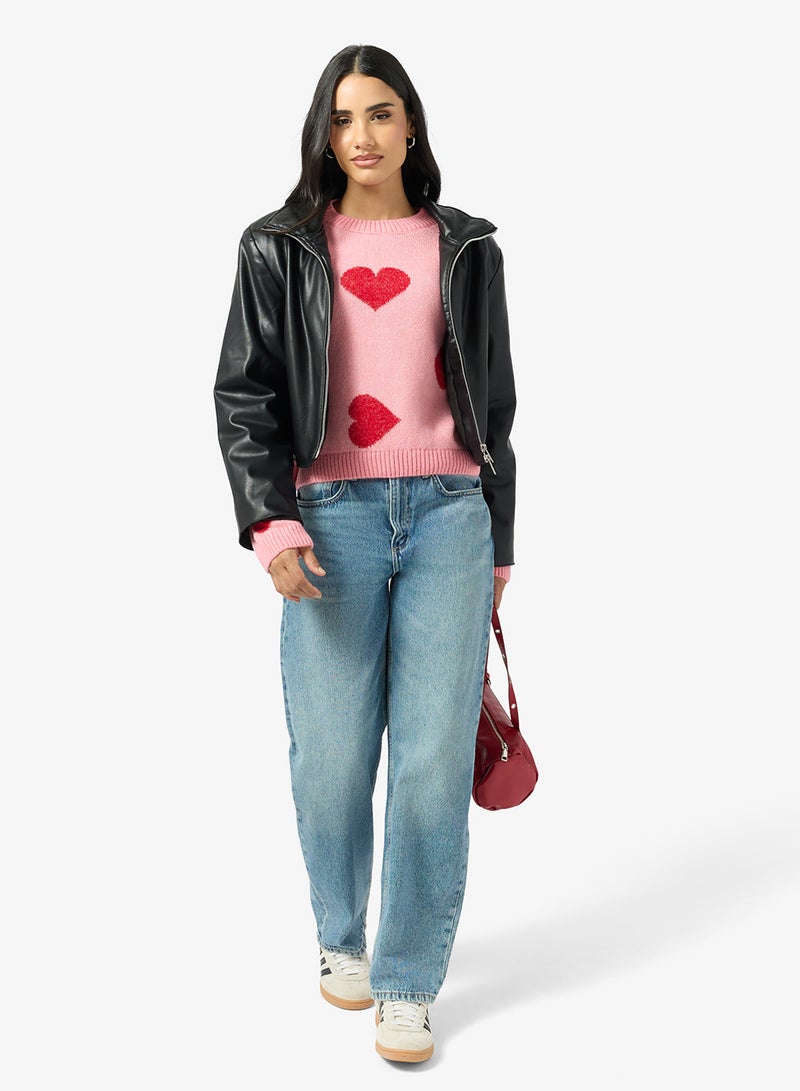 ONLY Onlhappie Heart Detail Long Sleeve Pullover Sweater - Image 4