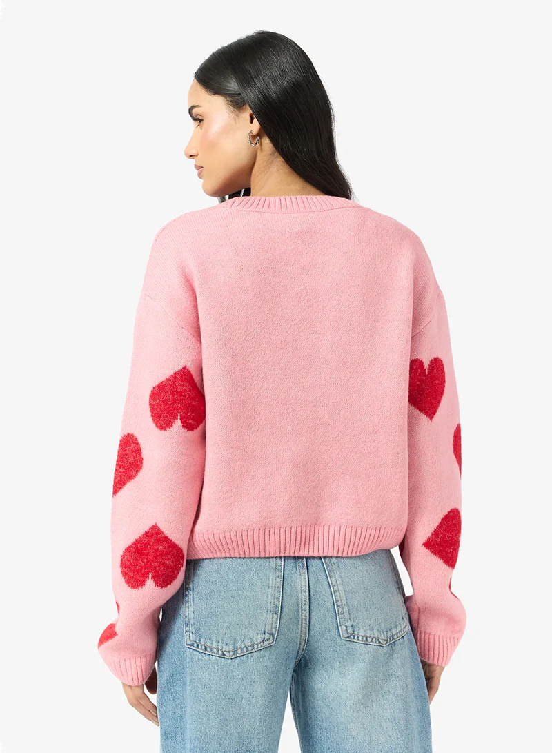 ONLY Onlhappie Heart Detail Long Sleeve Pullover Sweater