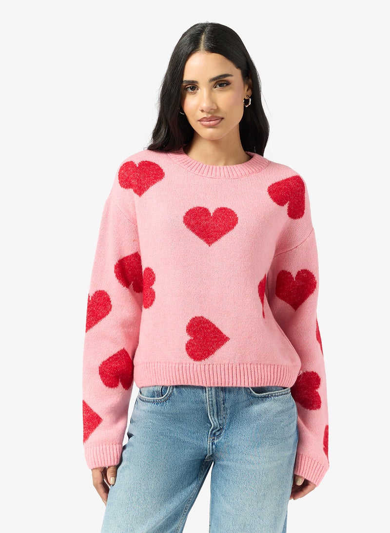 ONLY Onlhappie Heart Detail Long Sleeve Pullover Sweater - Image 1