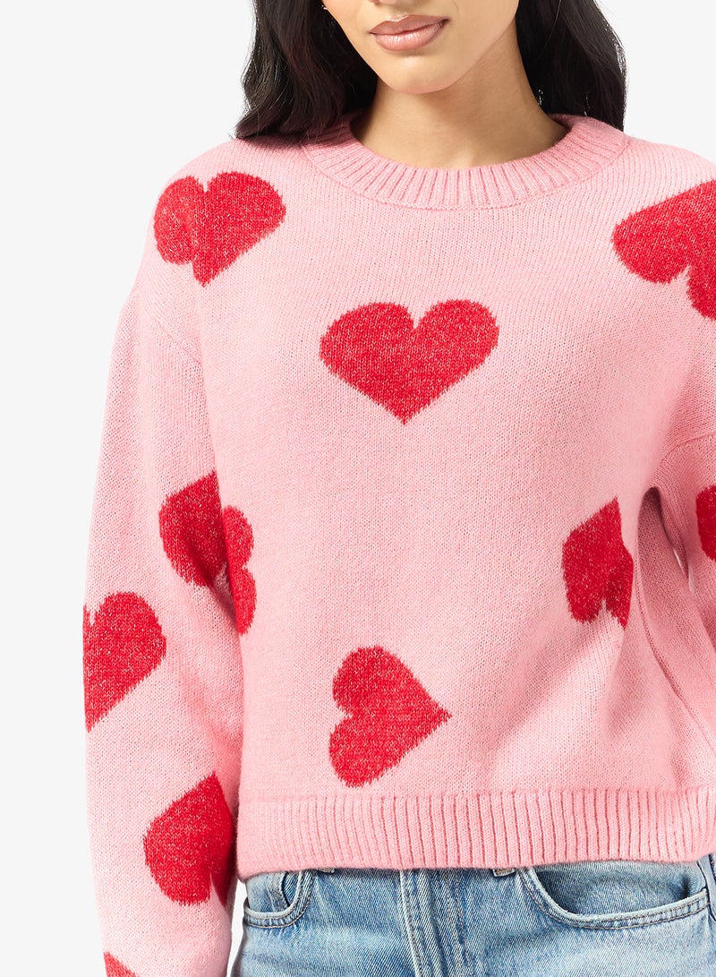 ONLY Onlhappie Heart Detail Long Sleeve Pullover Sweater - Image 3