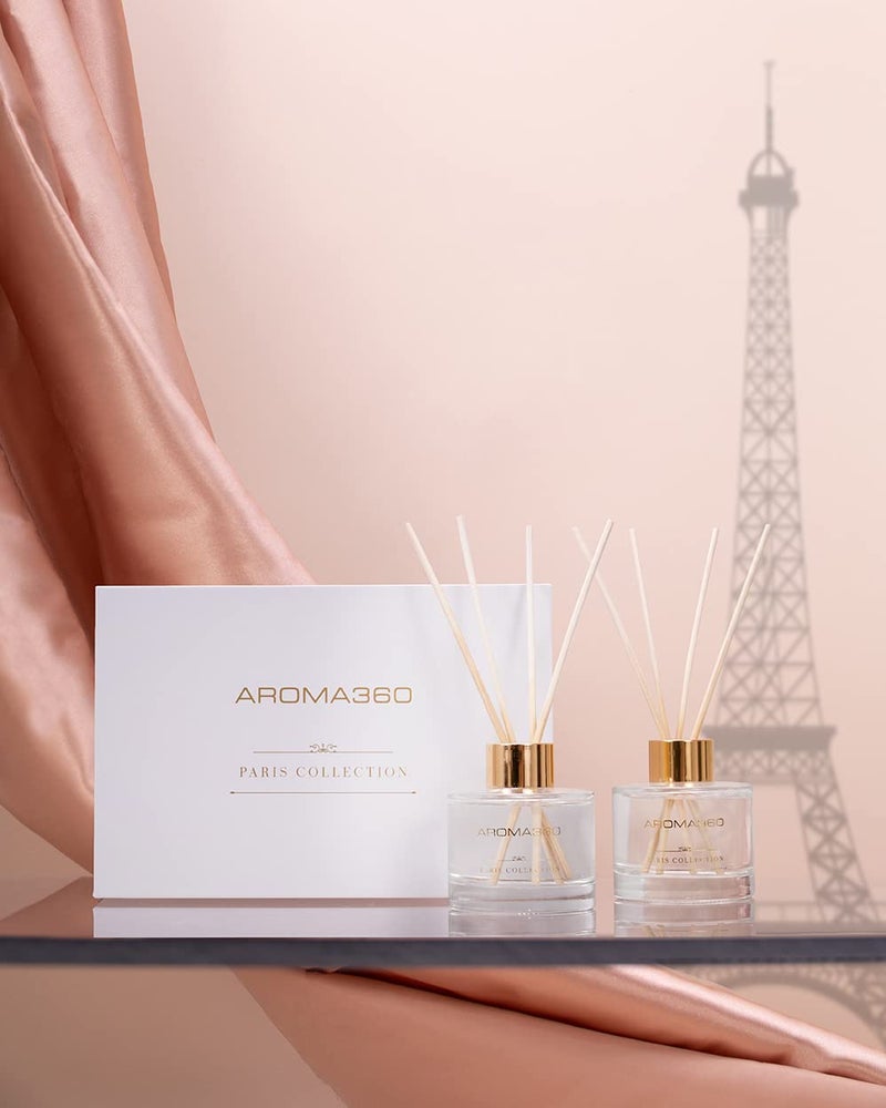 Aroma360 - My Way - Paris Collection Reed Diffuser Duo - Luxury Aromatherapy Diffuser - Lush Sandalwood, Warm Virginia Cedar, & Beautiful Iris - Essential Oil Diffusers - Shelf Decor - Home & Office - Image 2