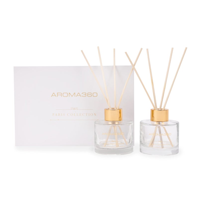 Aroma360 - My Way - Paris Collection Reed Diffuser Duo - Luxury Aromatherapy Diffuser - Lush Sandalwood, Warm Virginia Cedar, & Beautiful Iris - Essential Oil Diffusers - Shelf Decor - Home & Office - Image 1
