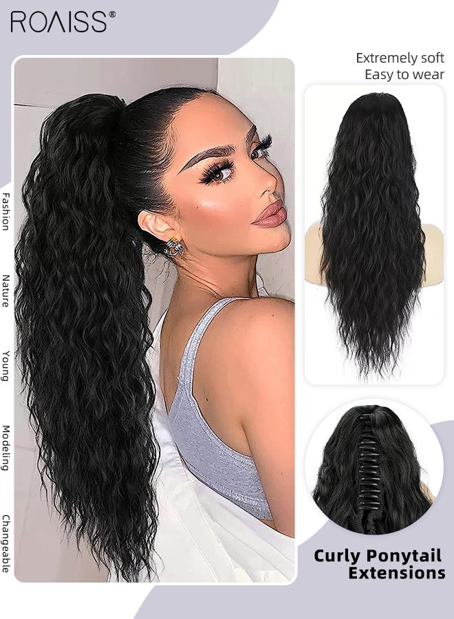 رويس وصلة ذيل حصان مجعدة بطول 30 بوصة، ذيل حصان صناعي مموج للاستخدام اليومي في الحفلات، وصلة ذيل حصان من الشعر المجعد والمتموج الطويل، مشبك مخلب الفك، شعر مستعار طبيعي منفوش مع رباط للنساء - Image 1