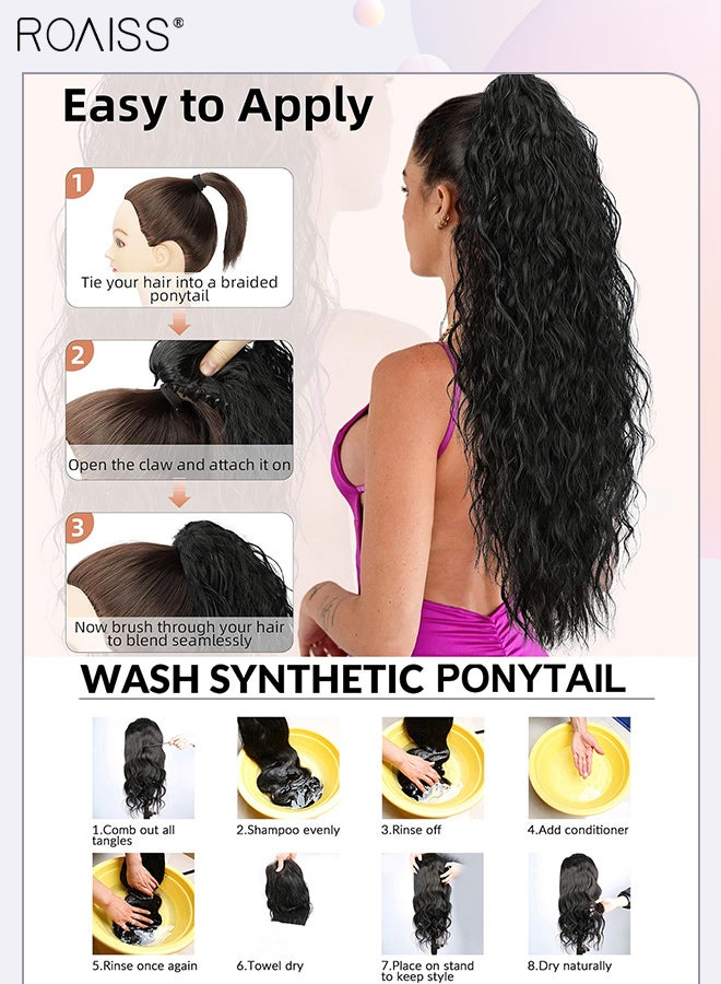 رويس وصلة ذيل حصان مجعدة بطول 30 بوصة، ذيل حصان صناعي مموج للاستخدام اليومي في الحفلات، وصلة ذيل حصان من الشعر المجعد والمتموج الطويل، مشبك مخلب الفك، شعر مستعار طبيعي منفوش مع رباط للنساء - Image 5