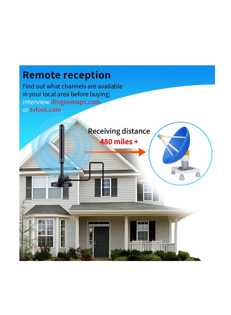 Excefore TV Antenna for Smart TV, TV Antenna for Smart TV Indoor - Magnetic Base, Support 4K 1080p Channels, with Amplifier Signal Booster, 480 Miles Long Range, 360°Signal Reception, 16.5ft Cables - Image 2