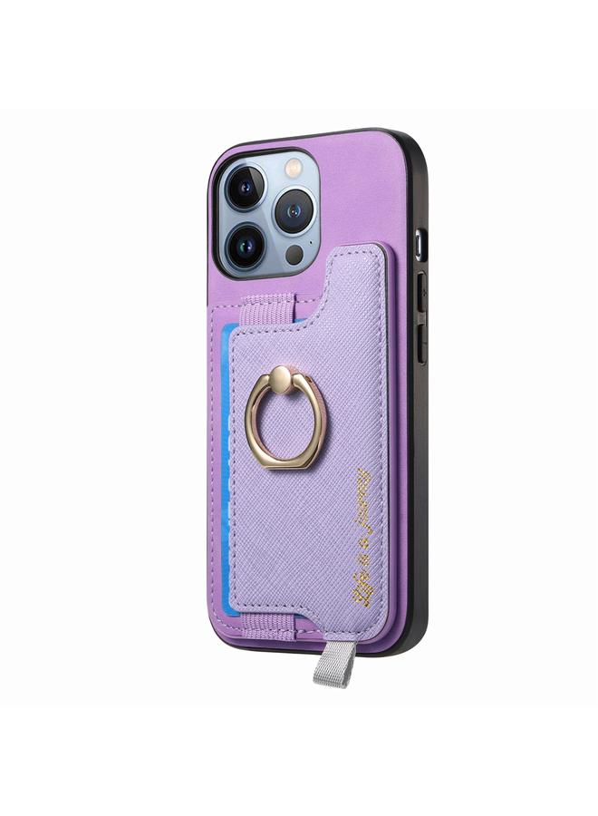 S-TOP Case For iPhone 16 Pro Retro Magsafe Cross Leather Ring Holder Card Bag Phone Case - Image 2