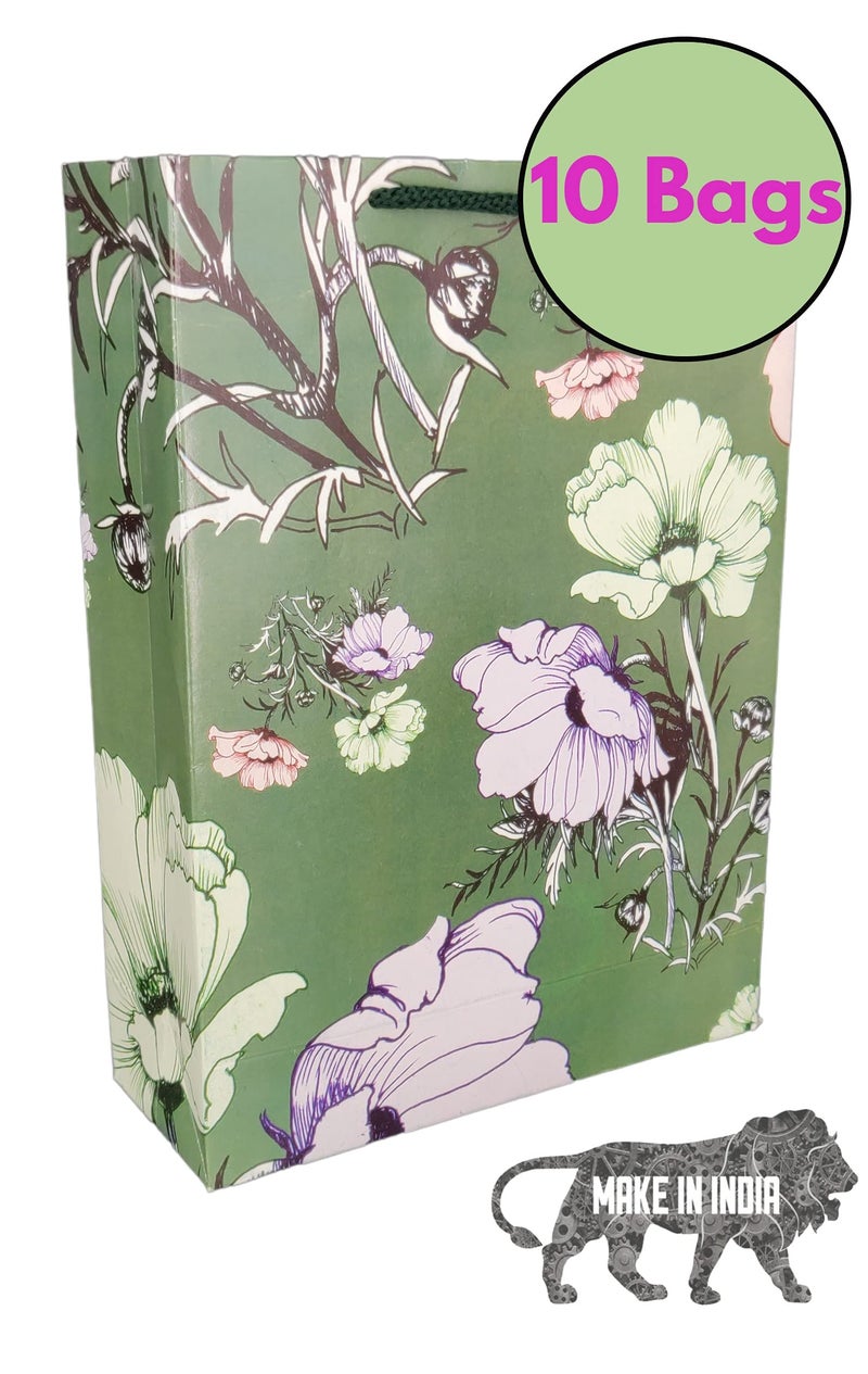 Arrow Paper Products Arrow Paper Bags Popudi Flower Return Green Gift Bags For Gifting, Weddings, Birthday,Holiday Presents(Pack Of 10, 28X20X7.5 Cm) - Image 4