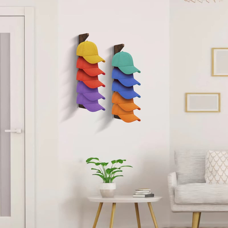 Bessny 2PCS Wall Mounted Wooden Hat Rack for Baseball Caps - Solid Wood Organizer & Storage Display for Closet Door, Bedroom, Entryway, Laundry - Image 5
