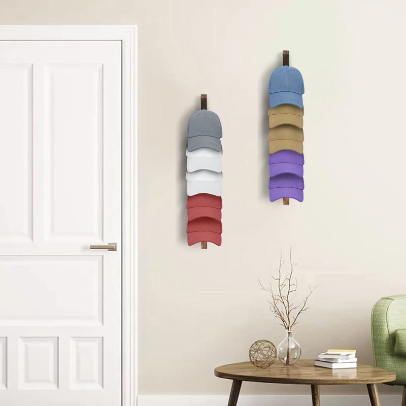 Bessny 2PCS Wall Mounted Wooden Hat Rack for Baseball Caps - Solid Wood Organizer & Storage Display for Closet Door, Bedroom, Entryway, Laundry - Image 4