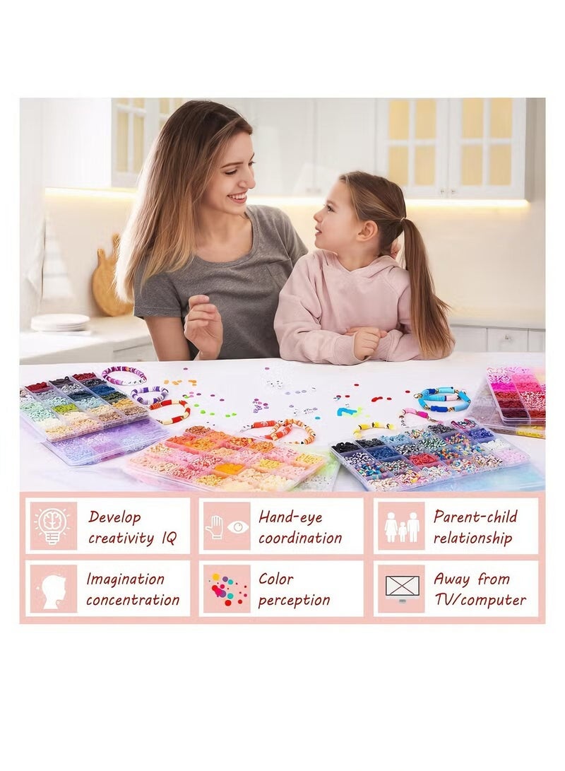 Uthriyya 6000+ Clay Beads for Bracelet Making Kit - DIY Jewelry Set with Pendant Charms, Elastic Strings, 24 Colors Flat Preppy Beads for Bracelets, Necklace, Earrings - Image 3