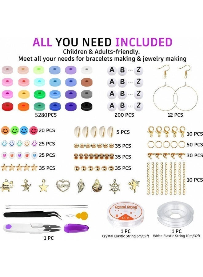 Uthriyya 6000+ Clay Beads for Bracelet Making Kit - DIY Jewelry Set with Pendant Charms, Elastic Strings, 24 Colors Flat Preppy Beads for Bracelets, Necklace, Earrings - Image 2