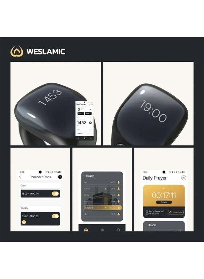 WESLAMIC Smart Tasbih Ring (Faith) with OLED Display – Zikr Counter, Prayer Reminder, Bluetooth, Wireless Charging, Waterproof, 5 Sizes - Image 4