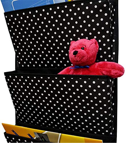 AUVCAS Fabric Over Door Document Organizer Hanging Wall file Organizer Wall Mounted Folder Storage Holder for Office Classroom Home,4 Large Cascading Pockets,2 Over Door Hooks Included,Black Polka Dot - Image 4