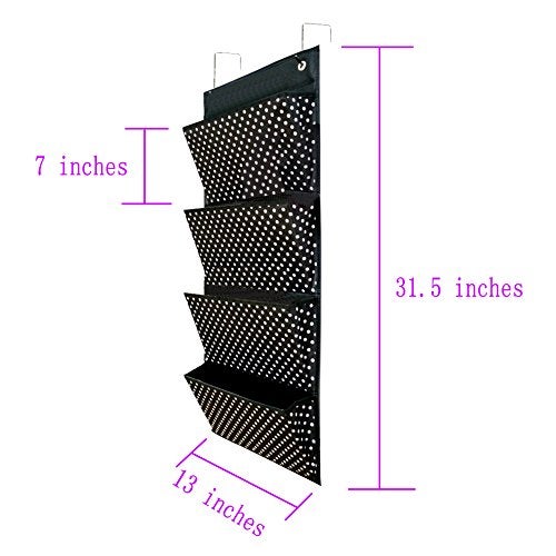 AUVCAS Fabric Over Door Document Organizer Hanging Wall file Organizer Wall Mounted Folder Storage Holder for Office Classroom Home,4 Large Cascading Pockets,2 Over Door Hooks Included,Black Polka Dot - Image 3