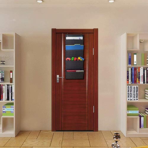 AUVCAS Fabric Over Door Document Organizer Hanging Wall file Organizer Wall Mounted Folder Storage Holder for Office Classroom Home,4 Large Cascading Pockets,2 Over Door Hooks Included,Black Polka Dot - Image 2