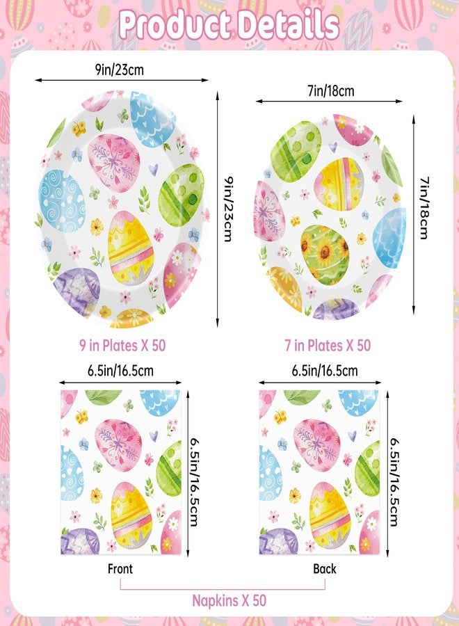 Litmitfu 150 Pack Happy Easter Plates and Napkins Sets - Disposable Spring Paper Plates Napkins Dinnerware, Watercolor Easters Eggs Dessert Dinner Plate for Easter Party Supplies Table Decorations, Serve 50 - Image 3