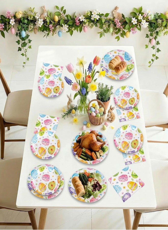 Litmitfu 150 Pack Happy Easter Plates and Napkins Sets - Disposable Spring Paper Plates Napkins Dinnerware, Watercolor Easters Eggs Dessert Dinner Plate for Easter Party Supplies Table Decorations, Serve 50 - Image 5