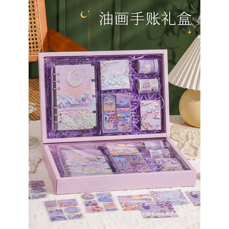 Vintage Oil Painting Hand Book Suit Gift Box High Beauty Value Notebook Stationery Girl Cute Hand Book Girl Day - Image 2