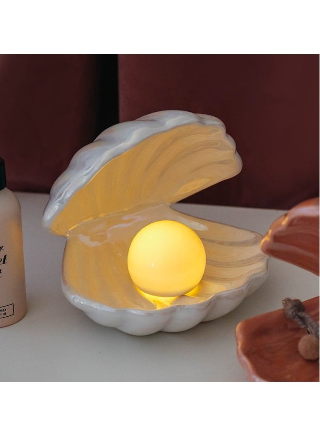 Ins Japanese ceramic shell pearl night light ribbon mermaid fairy shell night light bedside home decoration  - Image 4