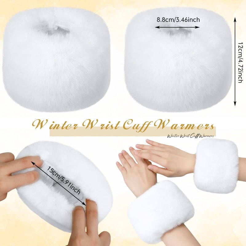 SATINIOR Faux Fur Short Wrist Cuff Winter Fuzzy Wrist Cuff Warmers for Women Girls Favors(White) - Image 3