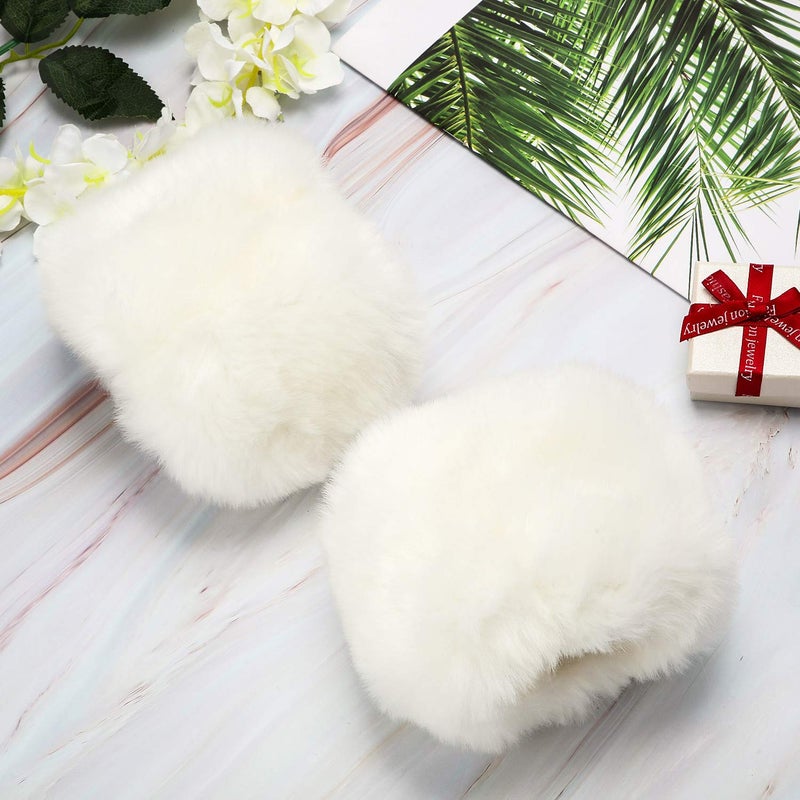 SATINIOR Faux Fur Short Wrist Cuff Winter Fuzzy Wrist Cuff Warmers for Women Girls Favors(White) - Image 2
