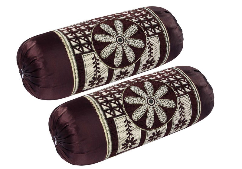 HSR Collection 2 Piece Valvet Chenille Bolster Cover Set - 32x16 inches, Coffee - Image 5