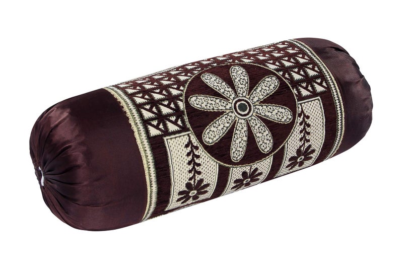 HSR Collection 2 Piece Valvet Chenille Bolster Cover Set - 32x16 inches, Coffee - Image 2