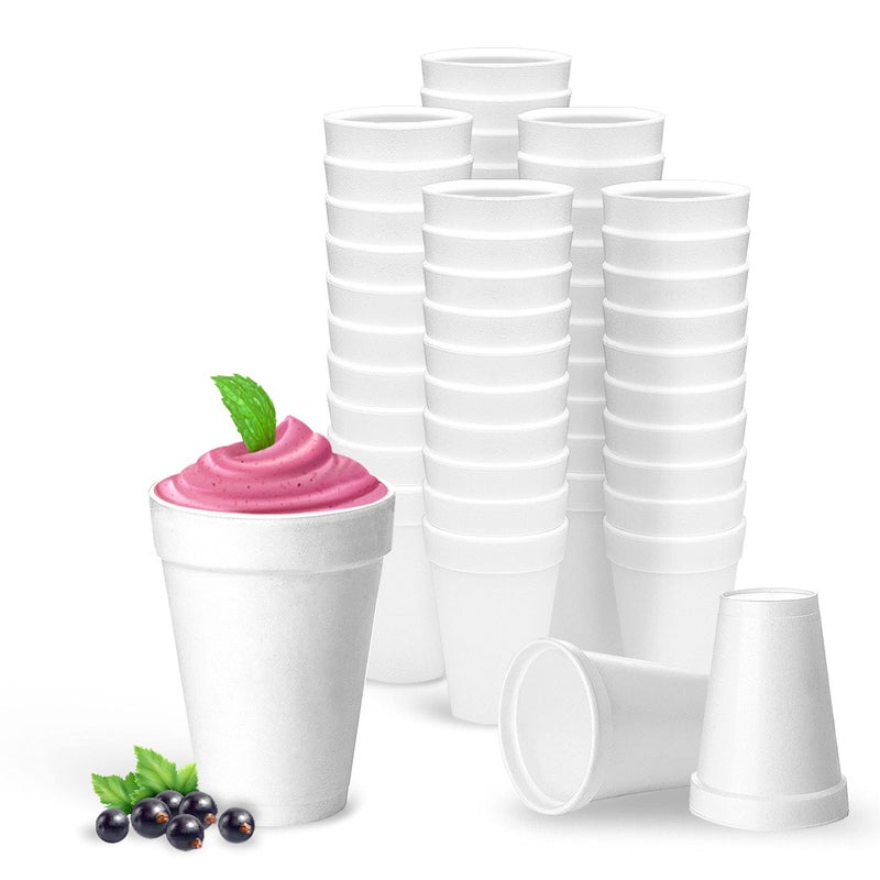 16 Oz Disposable Foam Cups 50 Pack White Foam Insulates Hot Cold Beverages Made in the USA ToGo Cups for Coffee Tea Hot Cocoa Soup Broth Smoothie Soda Juice