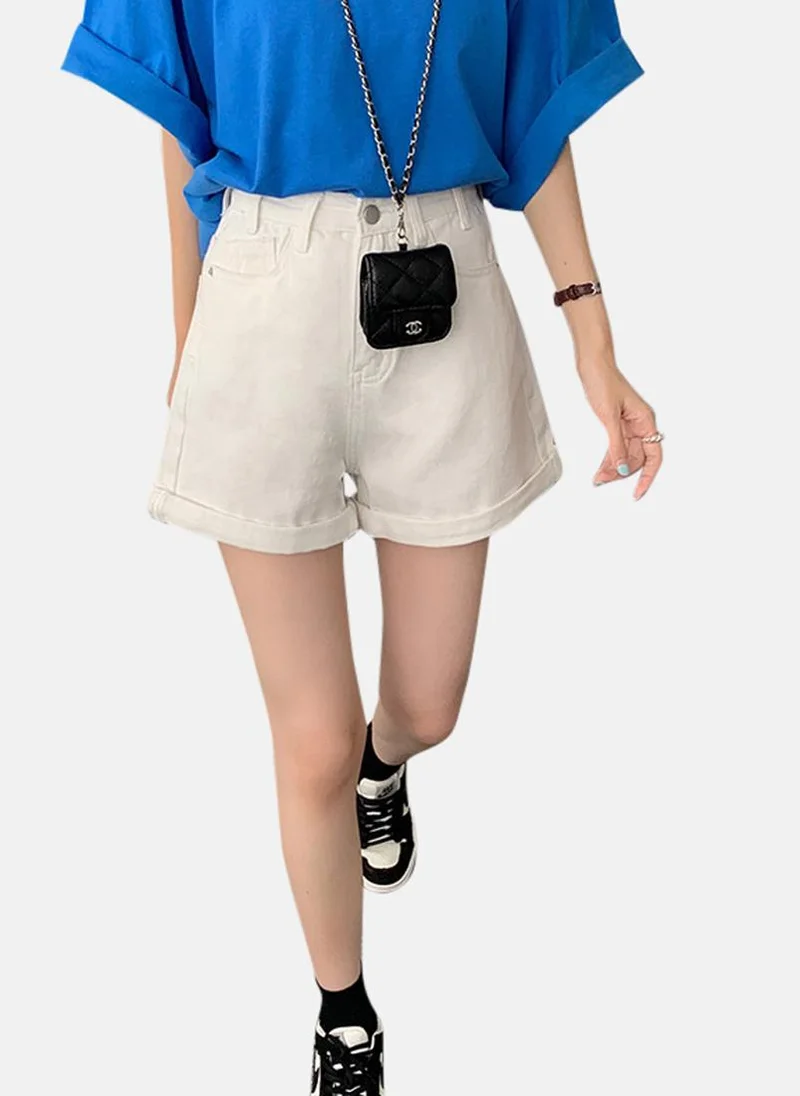 YUNIQEE White Solid Denim Shorts