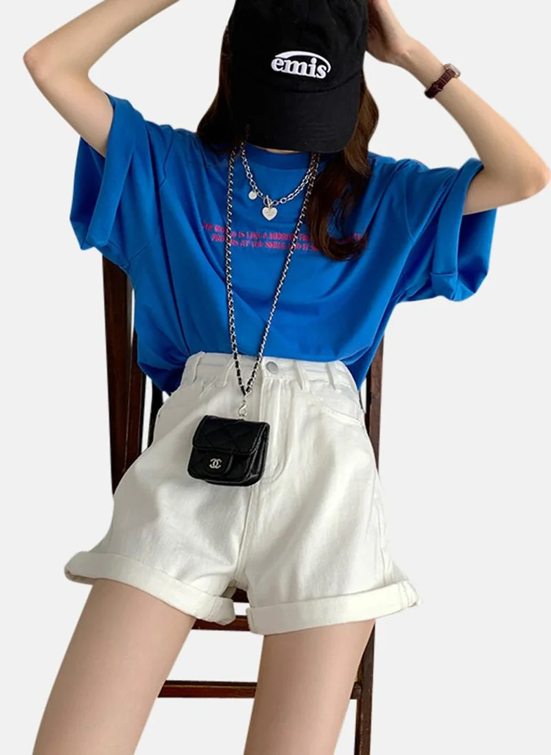 YUNIQEE White Solid Denim Shorts