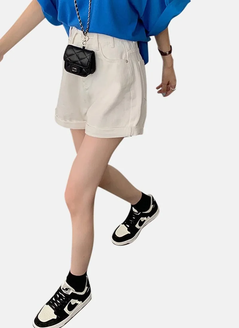 YUNIQEE White Solid Denim Shorts