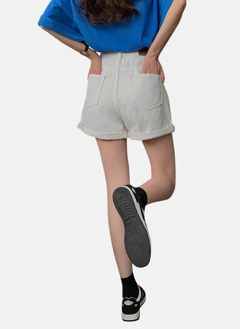 YUNIQEE White Solid Denim Shorts