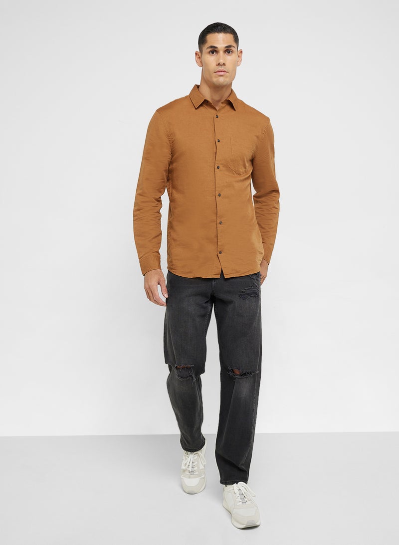 CALVIN KLEIN Regular Fit Linen Cotton Long Sleeve Shirt  - Image 4