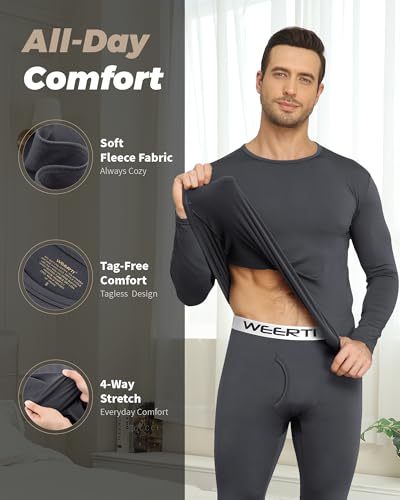 WEERTI Thermal Underwear for Men Long Johns with Fleece Lined Base Layer Men Cold Weather Top Bottom Charcoal - Image 2