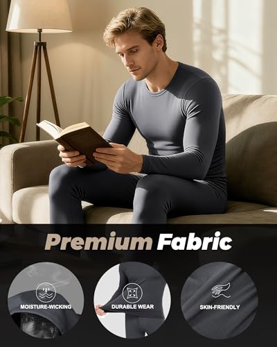 WEERTI Thermal Underwear for Men Long Johns with Fleece Lined Base Layer Men Cold Weather Top Bottom Charcoal - Image 5