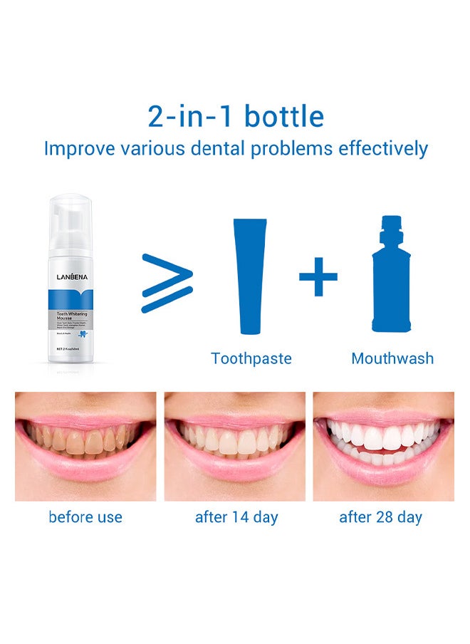 Teeth Whitening Mousse Cleanin 60ml, Ultra-Fine Mousse Foam Deep Clean Gums, Stain Removal, Oral Care Toothpaste Replacement