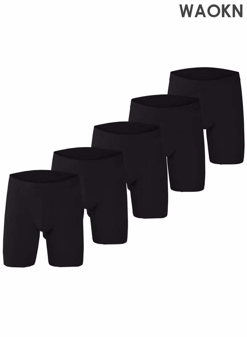 WAOKN Men's 5-Pack Boxer Briefs - Mid-Rise, New Skin friendly Soft Men Underwear briefs, High Elasticity Men's Sort Briefs  Comfortable Fashion Anti-Chafing Stretch Cotton, Stretch Cotton Moisture-Wicking Athletic Underwear in Pure Black - Image 1