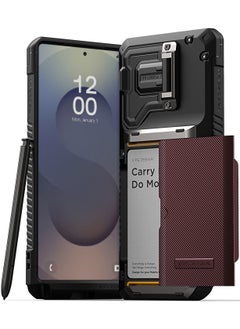 VRS Design Damda Glide Duo Guard Samsung Galaxy S25 ULTRA Case Cover Wallet with Semi Automatic Credit Card Holder Slot [4 Cards] & Camera Lens Protector Kickstand - Metallic Red Groove  - Image 1