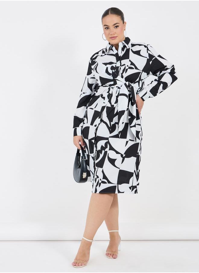 Styli Plus Size All Over Print Shirt Midi Dress  - Image 1