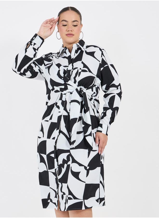 Styli Plus Size All Over Print Shirt Midi Dress  - Image 2