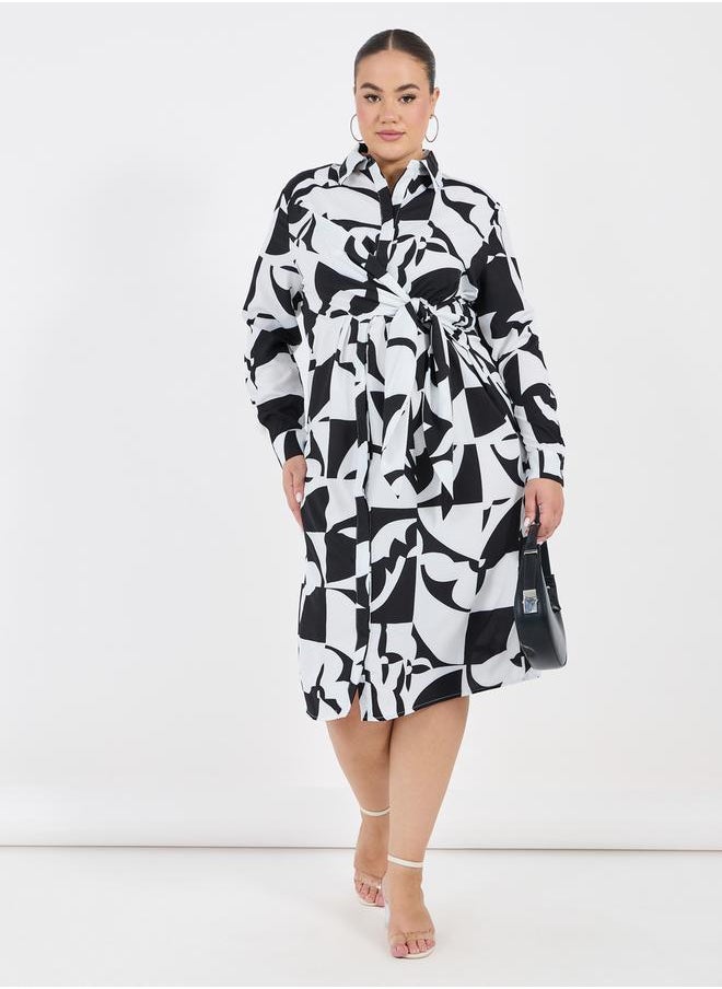 Styli Plus Size All Over Print Shirt Midi Dress  - Image 4