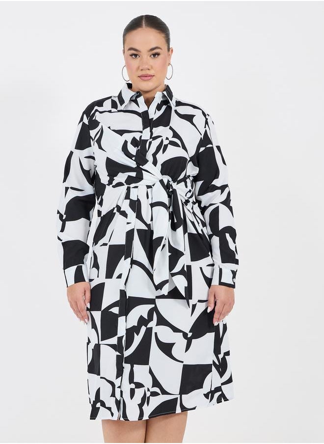 Styli Plus Size All Over Print Shirt Midi Dress  - Image 5